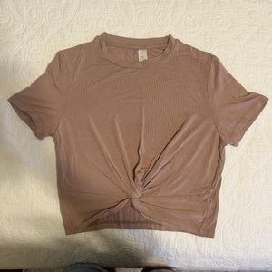 Short Sleeve Workout Cropped Top, Pink, Small